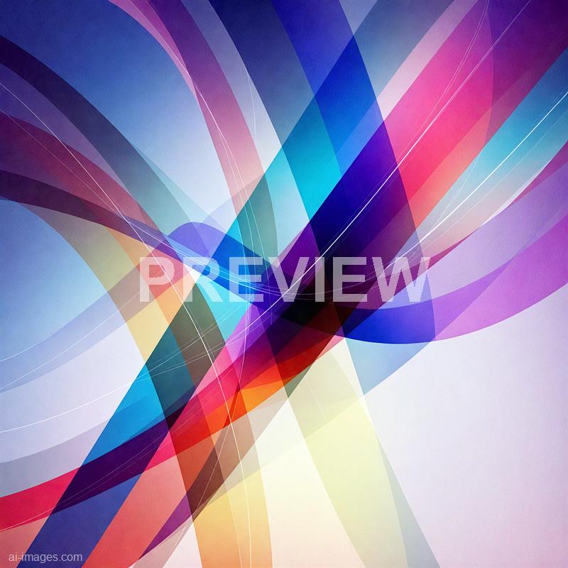 The image features an abstract composition of overlapping, colorful curved lines and shapes on a light background. The colors include shades of blue, purple, red, yellow, and pink, blending seamlessly and creating a dynamic, flowing visual effect. Fine white lines intersect and trace some of the curves, adding depth and complexity to the composition.